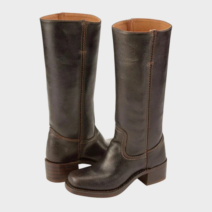 Bottes hautes à talon bloc et surpiqûres pour femme