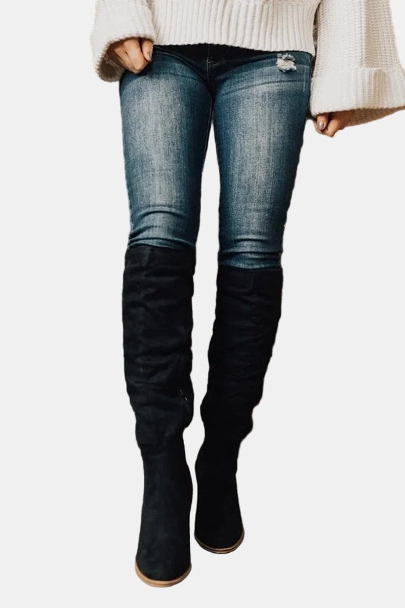 Bottes hautes stretch à talon bloc pour femme