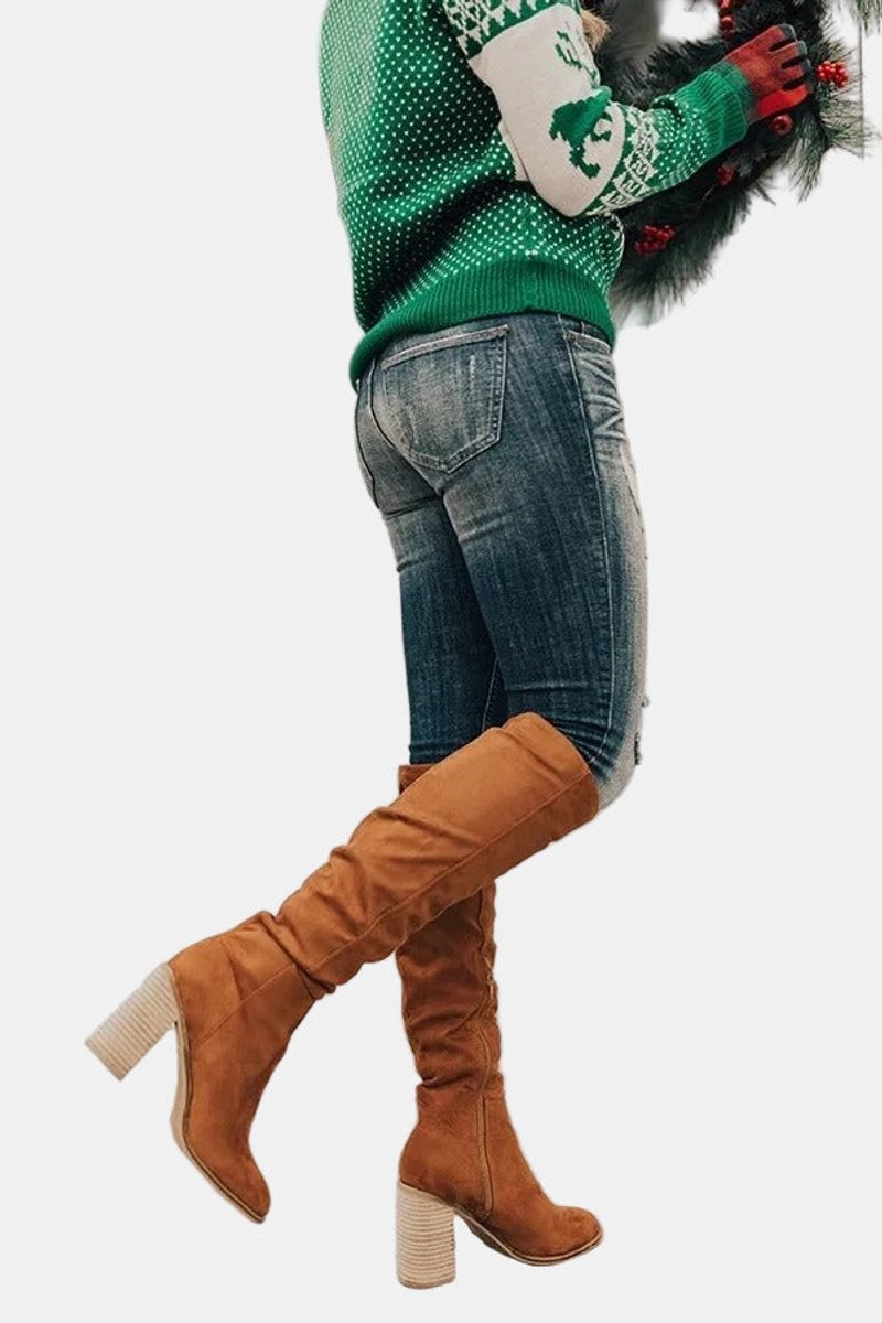 Bottes hautes stretch à talon bloc pour femme