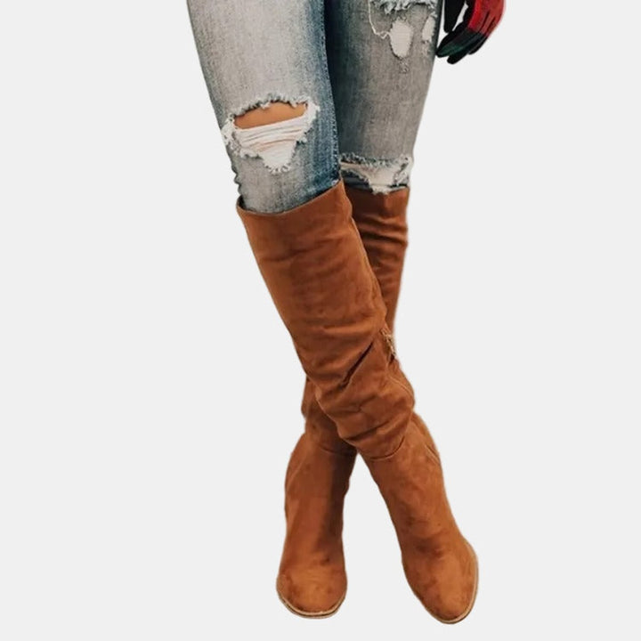 Bottes hautes stretch à talon bloc pour femme
