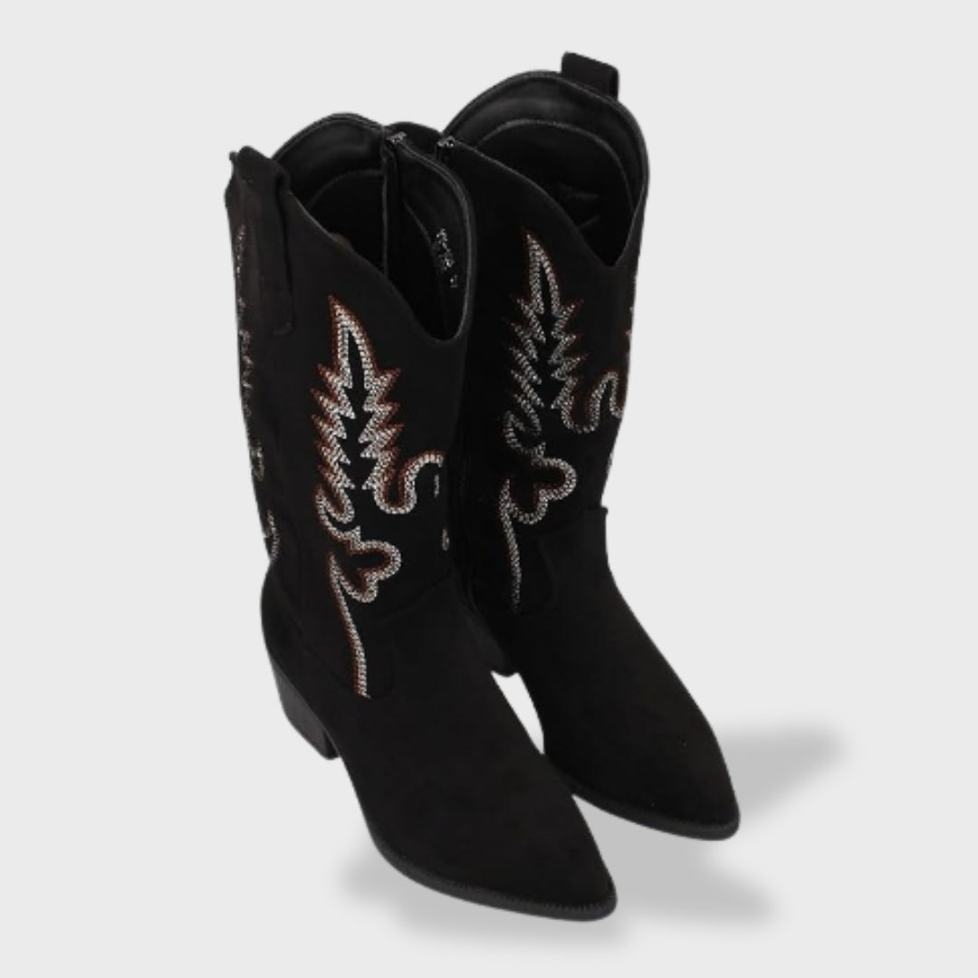 Bottes western brodées à talon pour femme