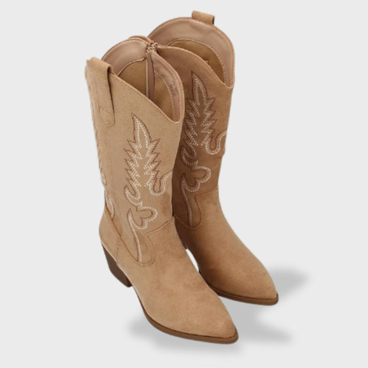Bottes western brodées à talon pour femme