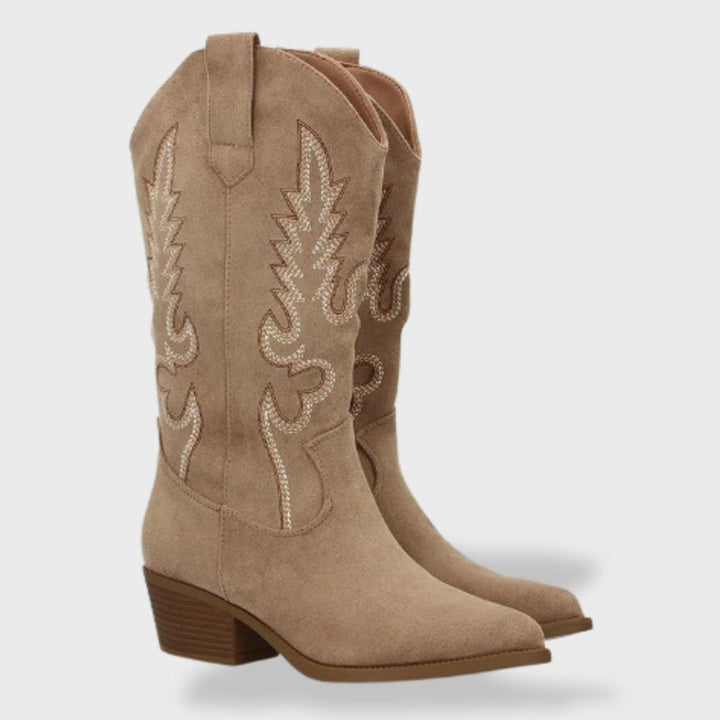 Bottes western brodées à talon pour femme