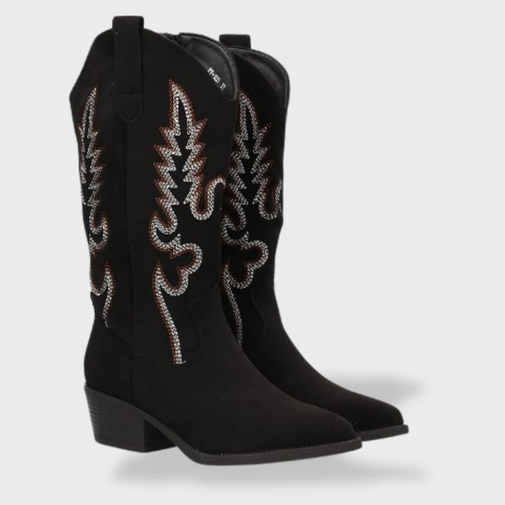 Bottes western brodées à talon pour femme