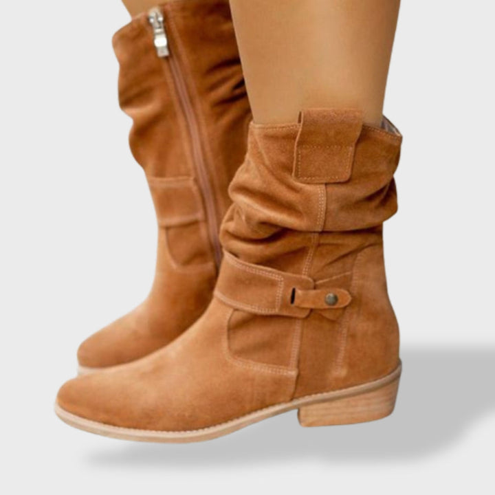 Bottines à sangles décoratives et fermeture éclair pour femme
