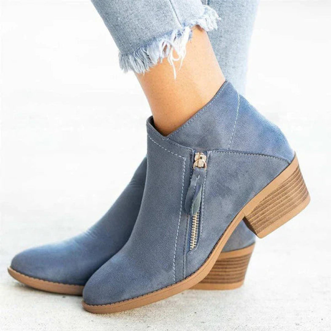 Bottines effet daim zippées à petit talon pour femme