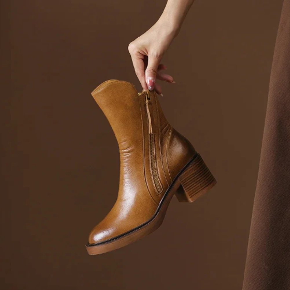 Bottines citadines zippées à talon bloc pour femme