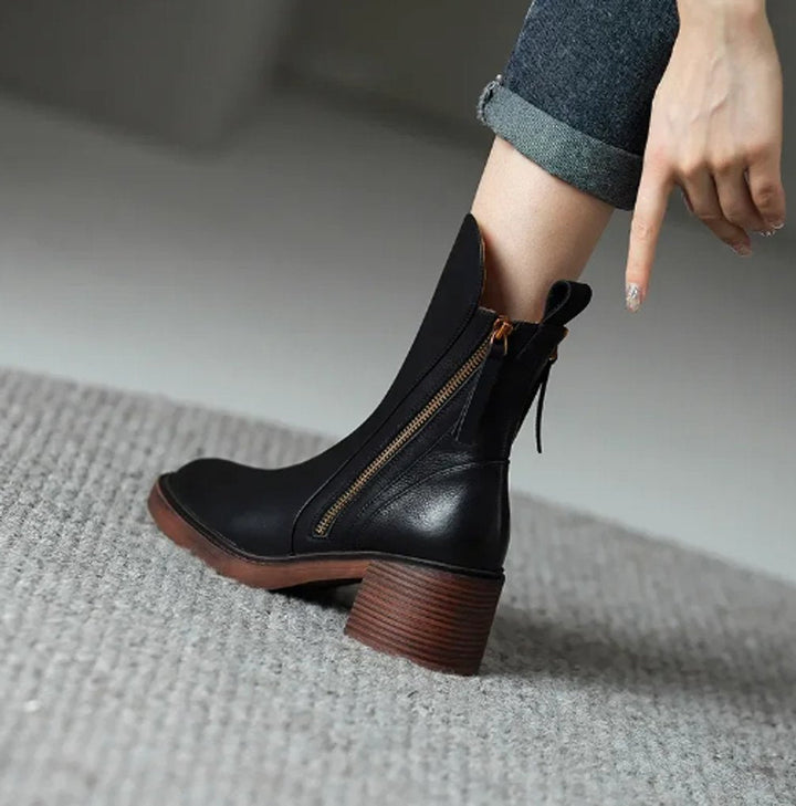 Bottines citadines zippées à talon bloc pour femme