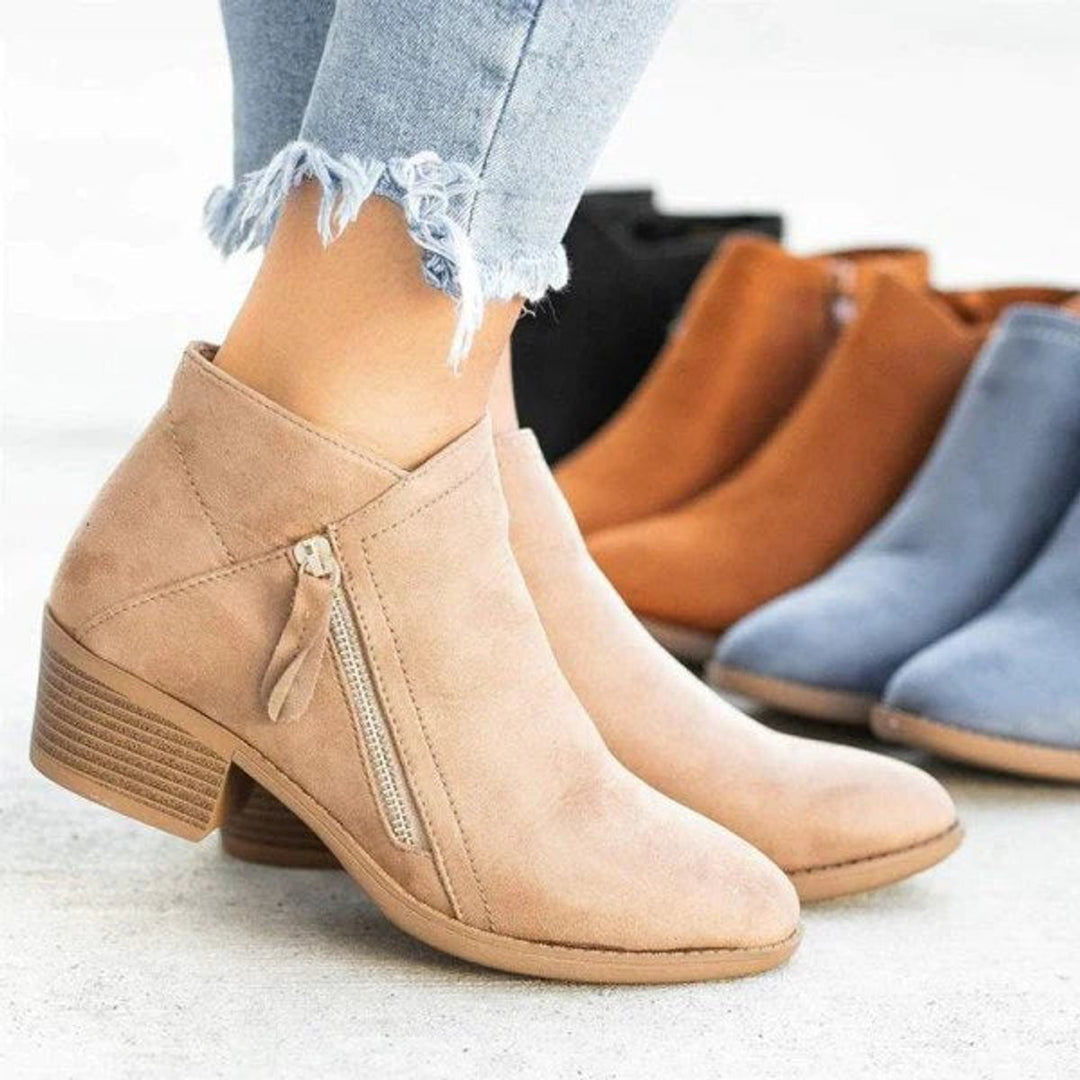 Bottines effet daim zippées à petit talon pour femme