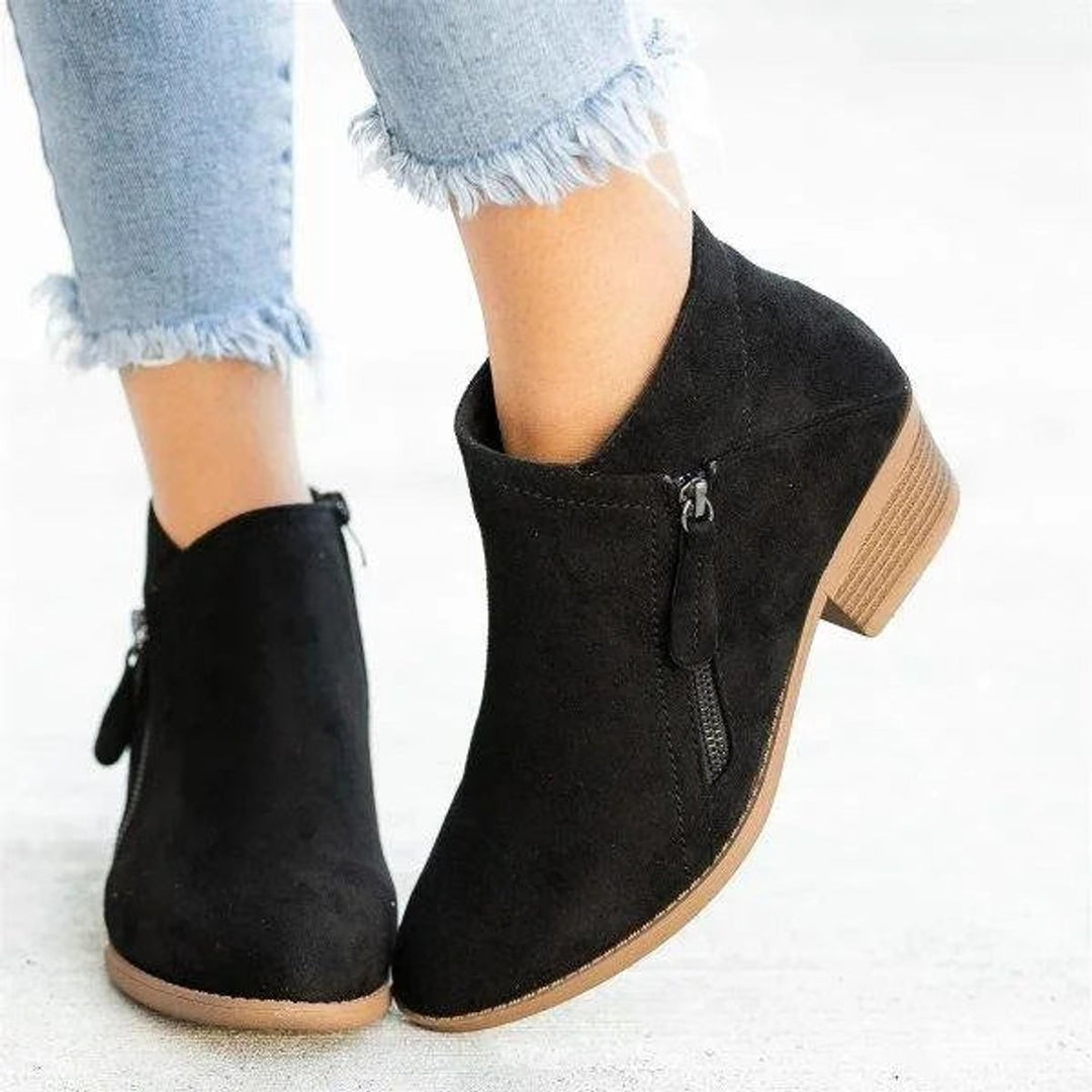 Bottines effet daim zippées à petit talon pour femme