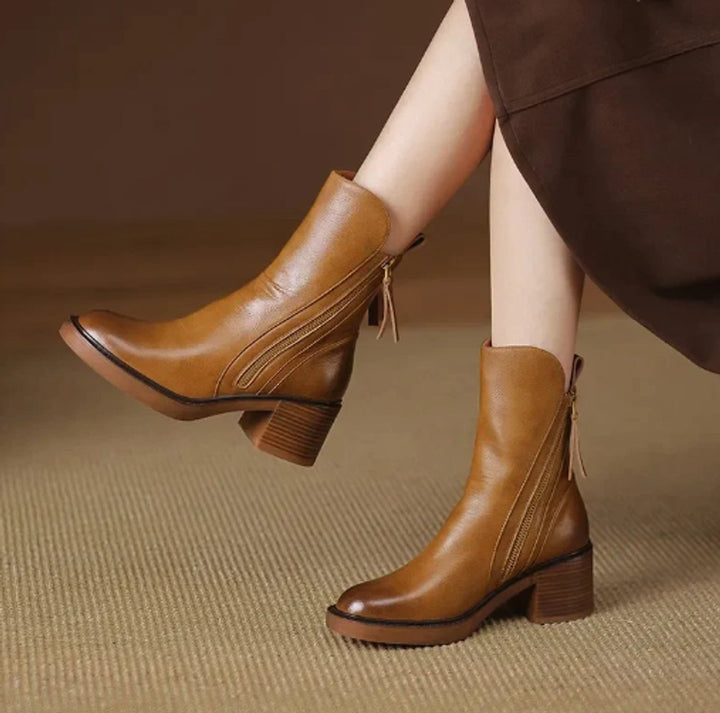 Bottines citadines zippées à talon bloc pour femme