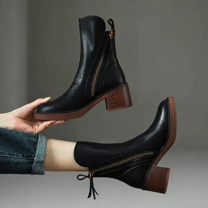 Bottines citadines zippées à talon bloc pour femme