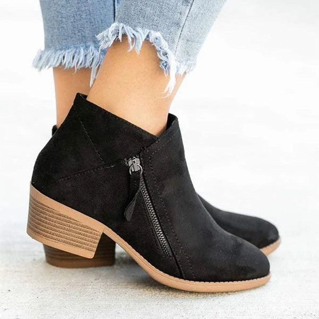 Bottines effet daim zippées à petit talon pour femme