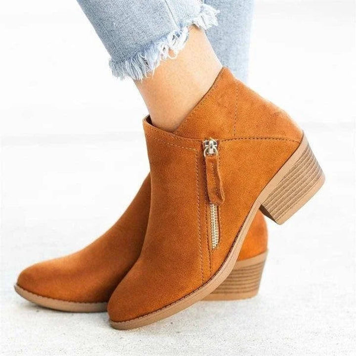 Bottines effet daim zippées à petit talon pour femme