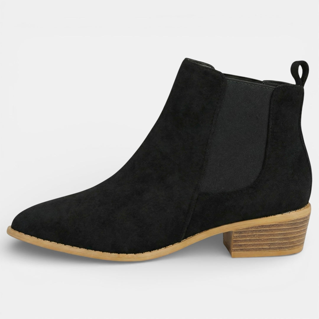 Bottines effet daim à bout pointu et talon bloc pour femme