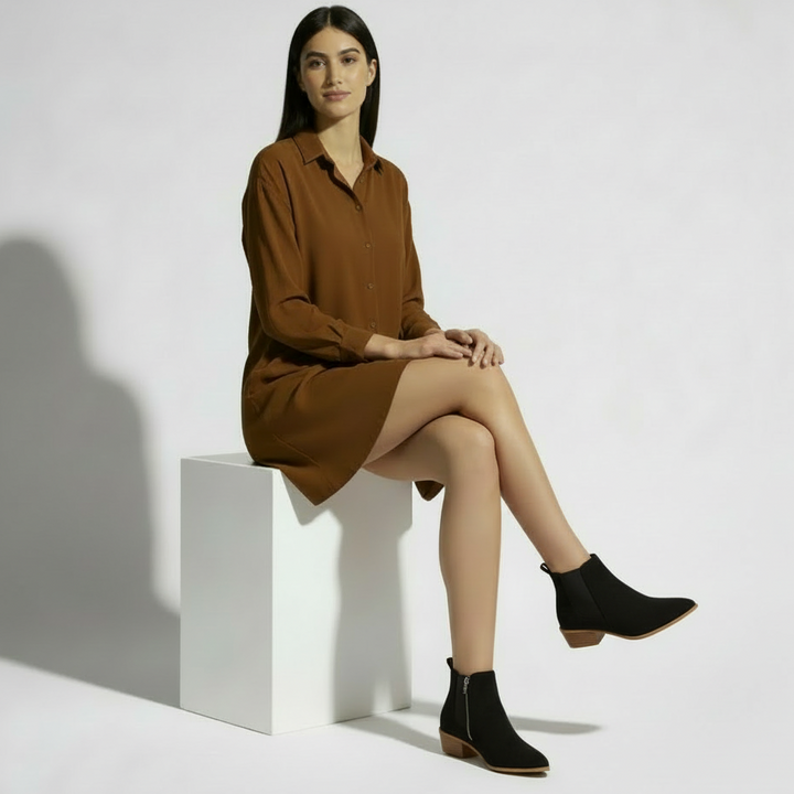 Bottines effet daim à bout pointu et talon bloc pour femme