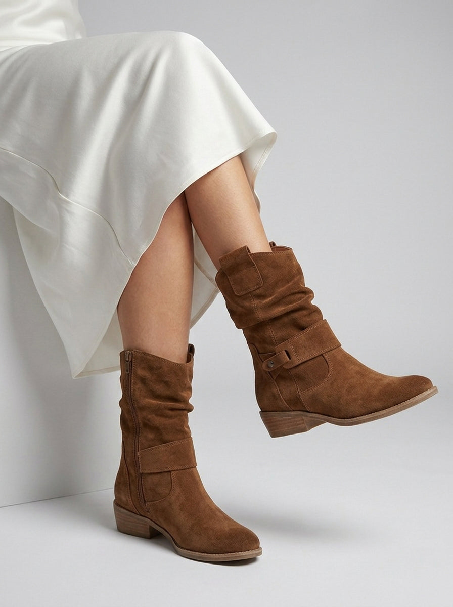 Bottines slouchy à sangle décorative pour femme