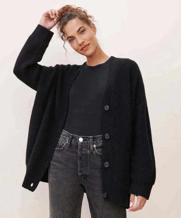 Cardigan Femme Col V Oversize Tricot Épais Casual Hiver