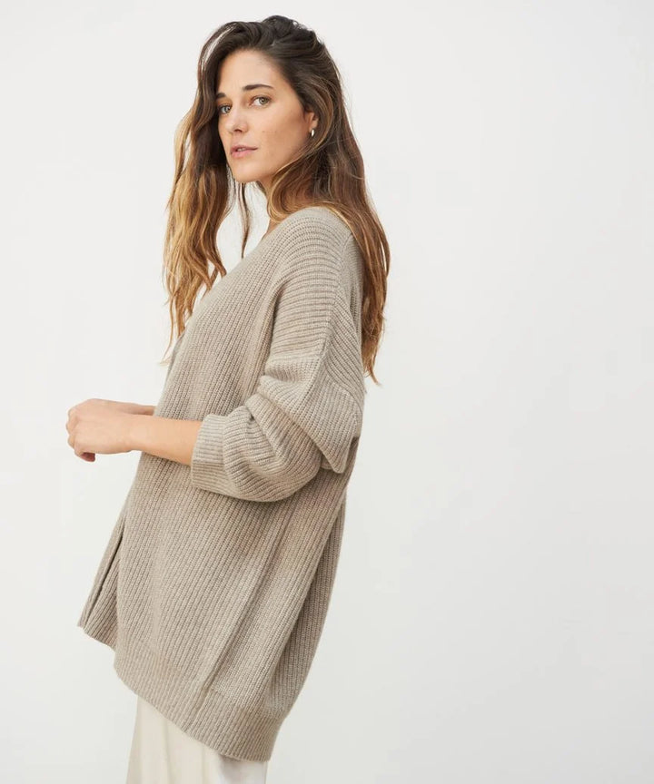 Cardigan Femme Col V Oversize Tricot Épais Casual Hiver