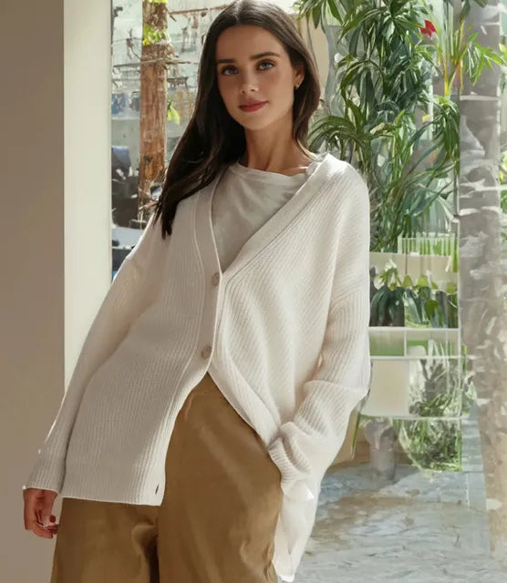 Cardigan Femme Col V Oversize Tricot Épais Casual Hiver