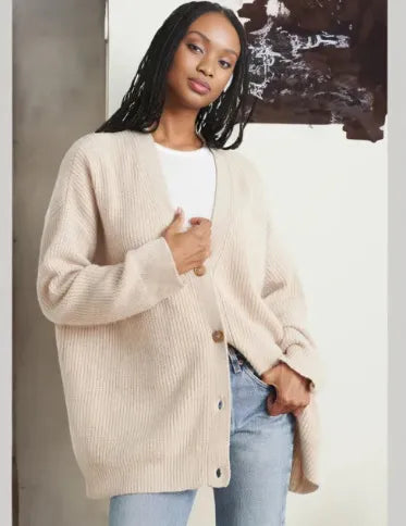 Cardigan Femme Col V Oversize Tricot Épais Casual Hiver