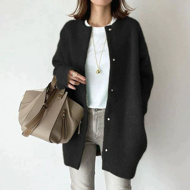 Cardigan Femme Oversize Tricoté Coupe Ample Style Casual Automne Hiver