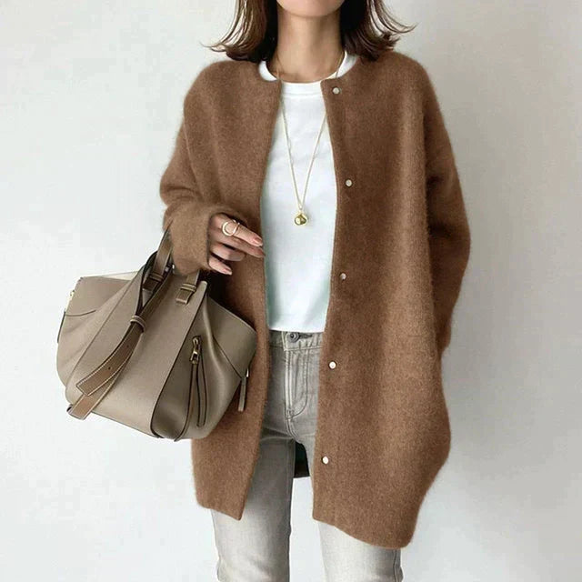 Cardigan Femme Oversize Tricoté Coupe Ample Style Casual Automne Hiver