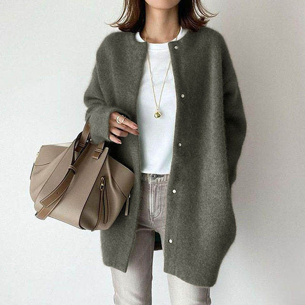 Cardigan Femme Oversize Tricoté Coupe Ample Style Casual Automne Hiver