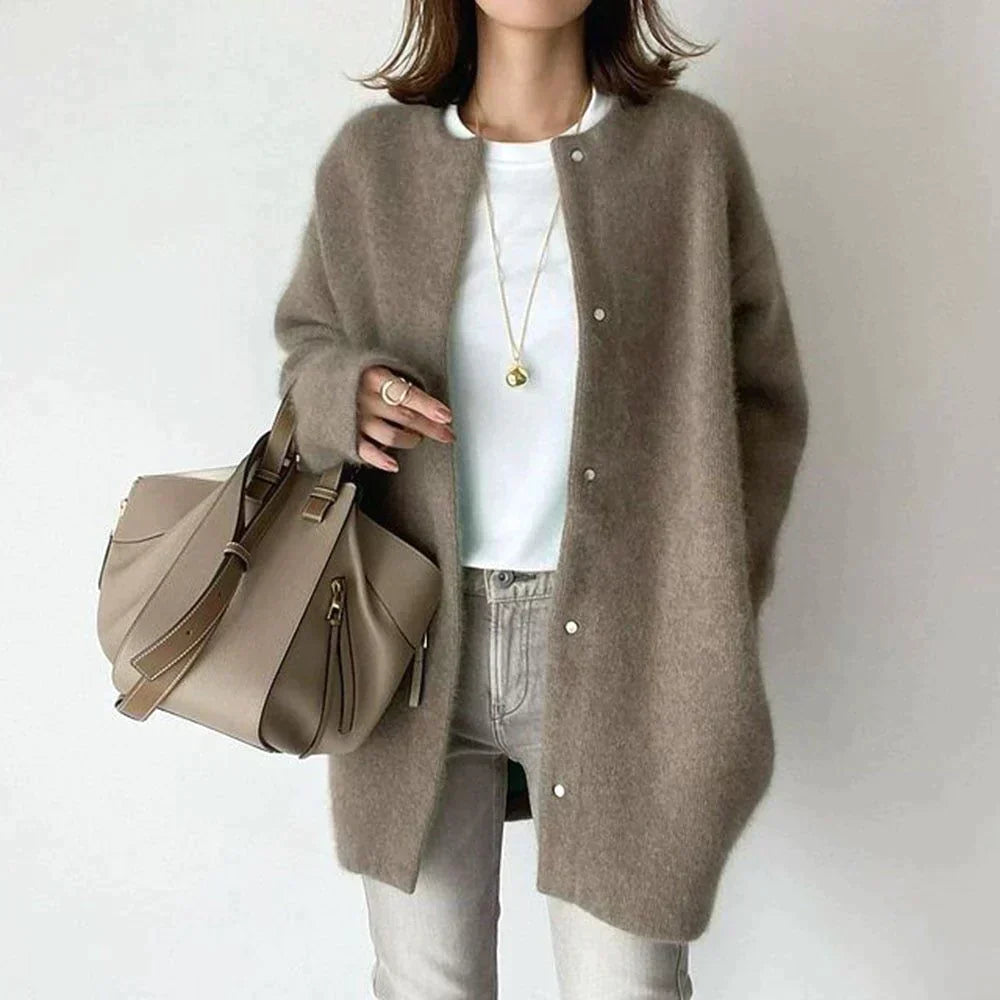 Cardigan Femme Oversize Tricoté Coupe Ample Style Casual Automne Hiver