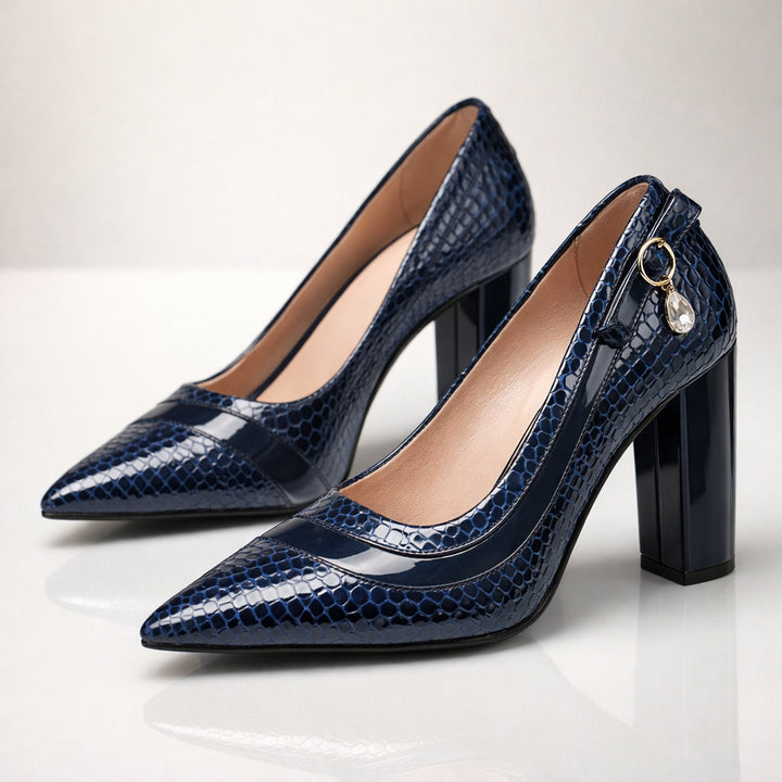 Escarpins vernis effet croco à talon bloc pour femme