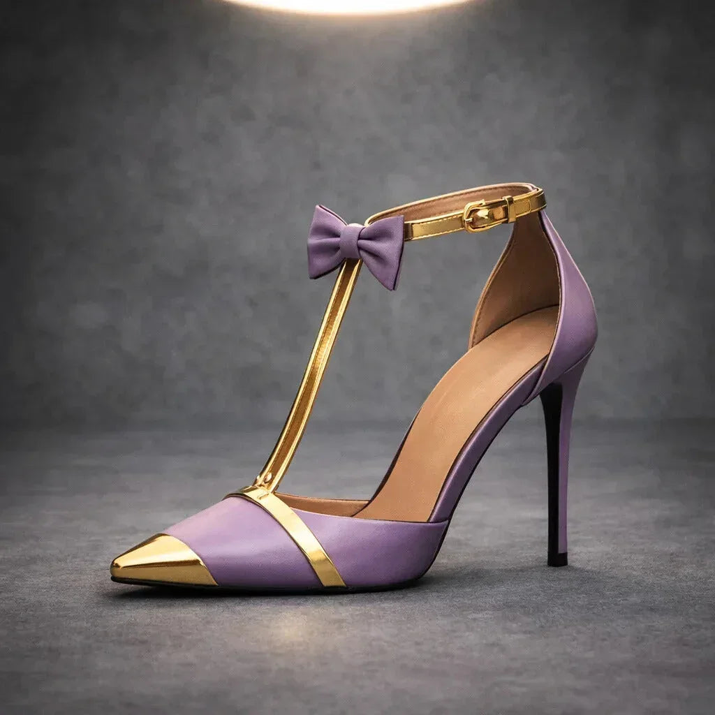 Escarpins nœud bout pointu bride T pour femme