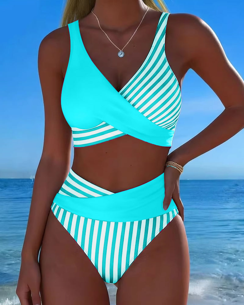 Delphantine™ — Bikini croisé rayé taille haute éclat estival