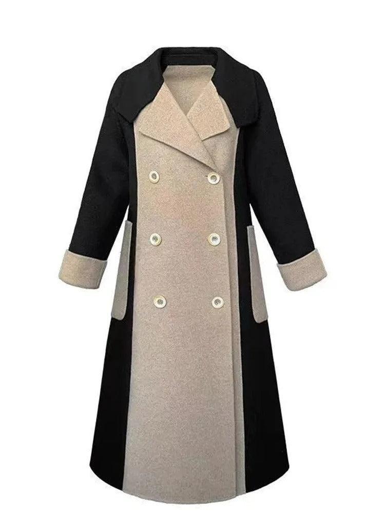 Manteau long Calista – Contraste camel et noir
