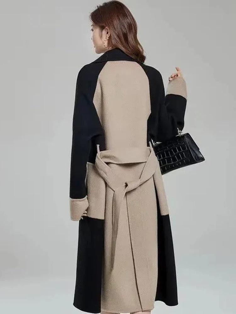 Manteau long Calista – Contraste camel et noir