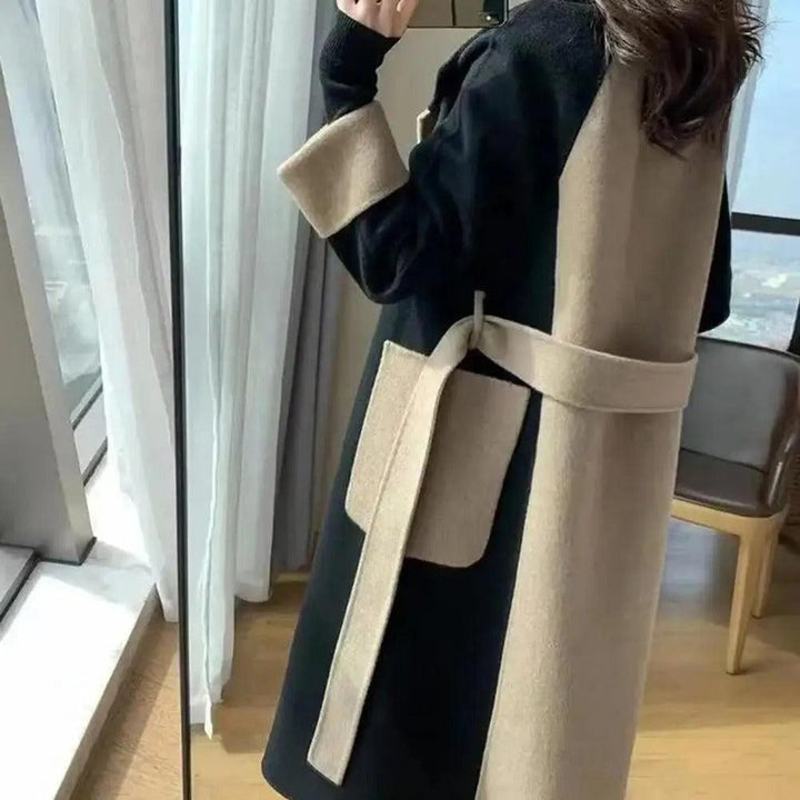 Manteau long Calista – Contraste camel et noir