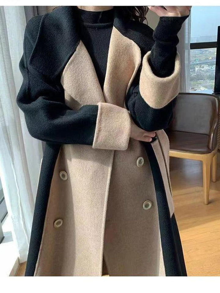 Manteau long Calista – Contraste camel et noir