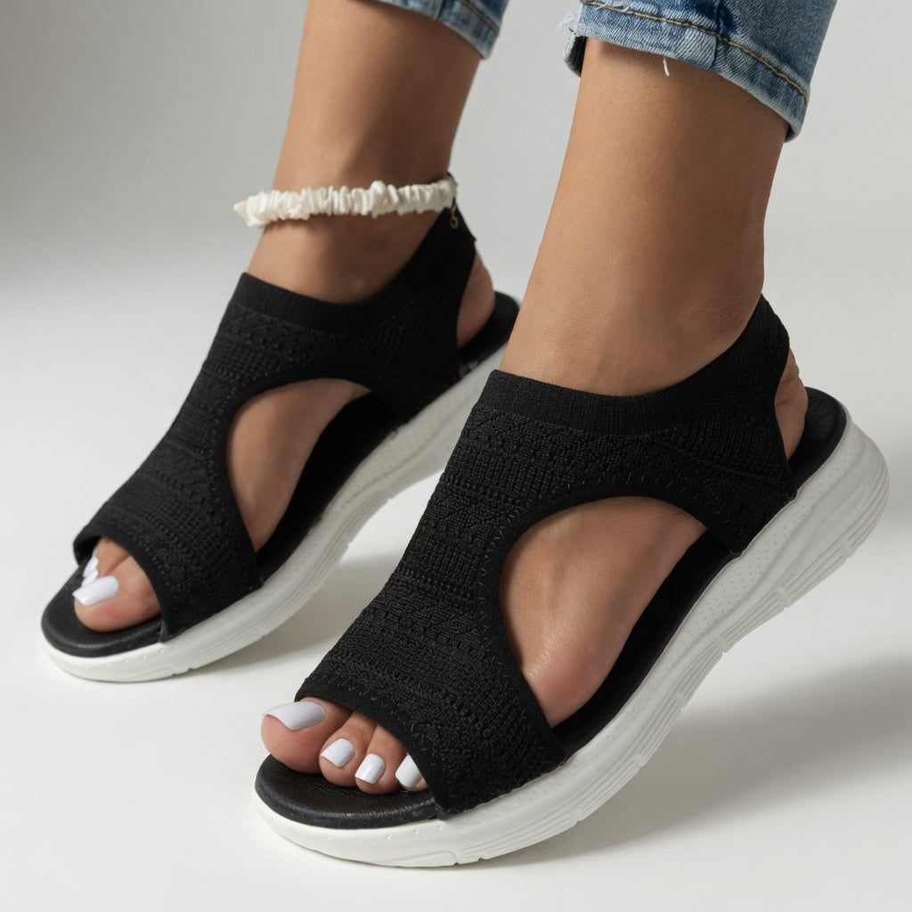 Confortine™ — Sandale compensée maille bout ouvert semelle souple