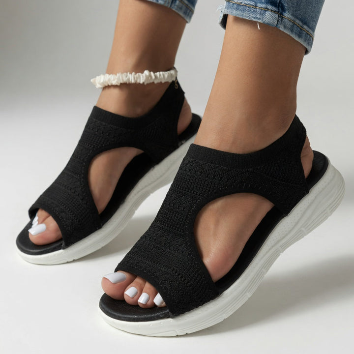 Confortine™ — Sandale compensée maille bout ouvert semelle souple