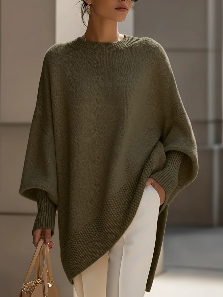Cardigan Femme Oversize Col Rond Manche Chauve-Souris Tricot Casual Hiver