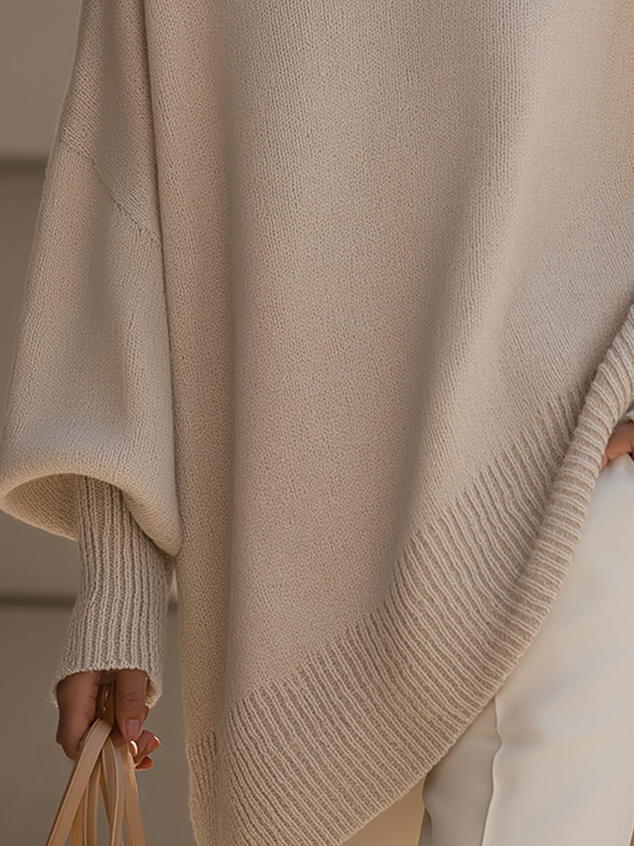 Cardigan Femme Oversize Col Rond Manche Chauve-Souris Tricot Casual Hiver