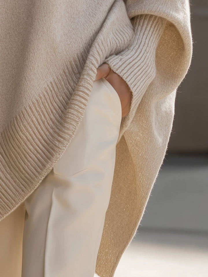 Cardigan Femme Oversize Col Rond Manche Chauve-Souris Tricot Casual Hiver