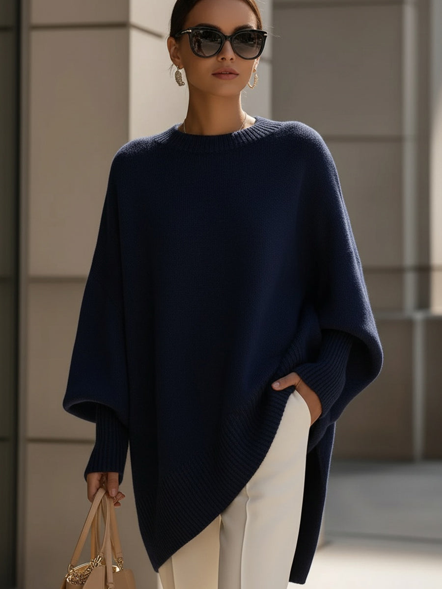 Cardigan Femme Oversize Col Rond Manche Chauve-Souris Tricot Casual Hiver