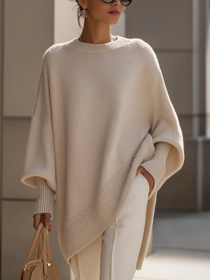 Cardigan Femme Oversize Col Rond Manche Chauve-Souris Tricot Casual Hiver