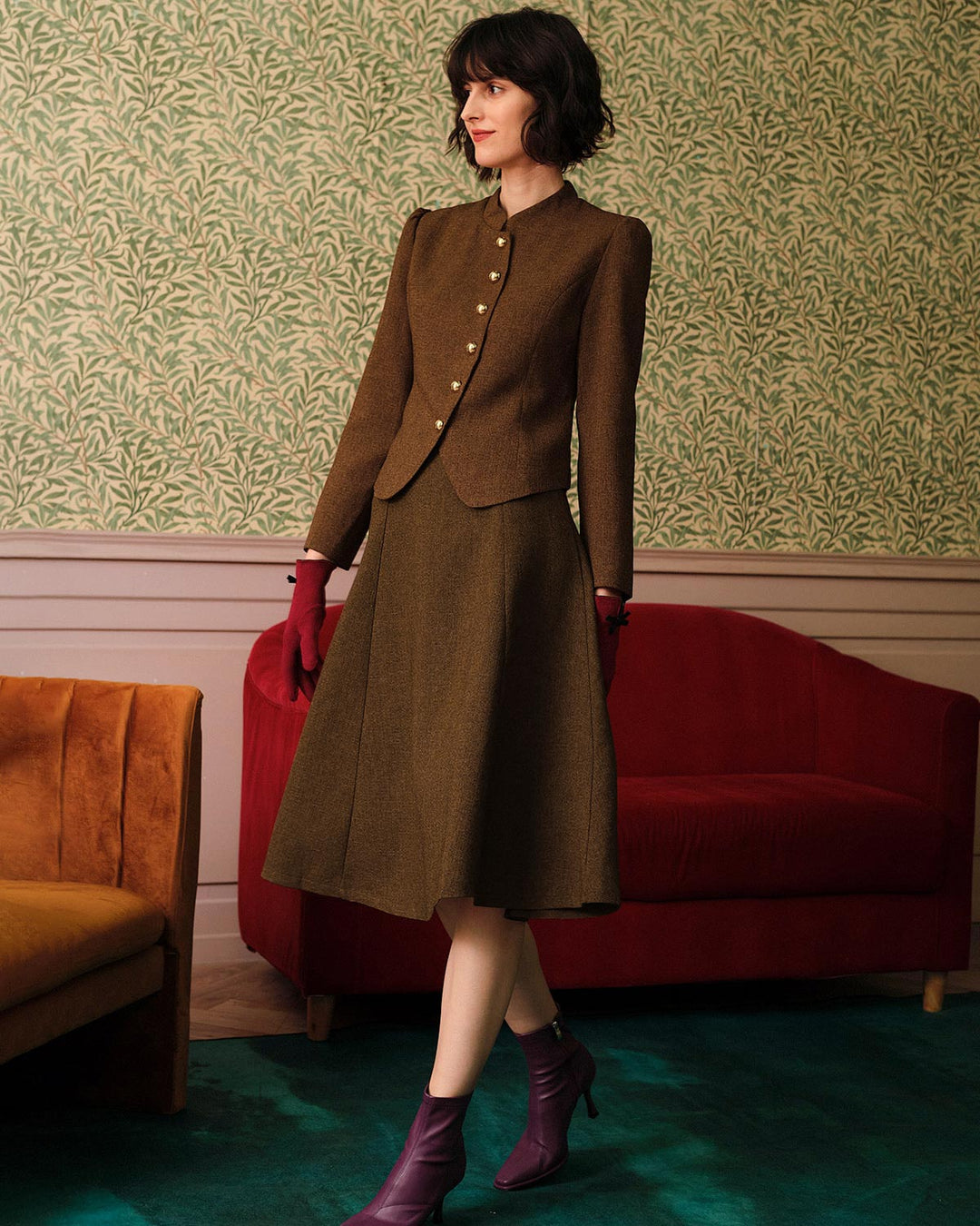 La Veste en Tweed Retro à Boutonnage Simple