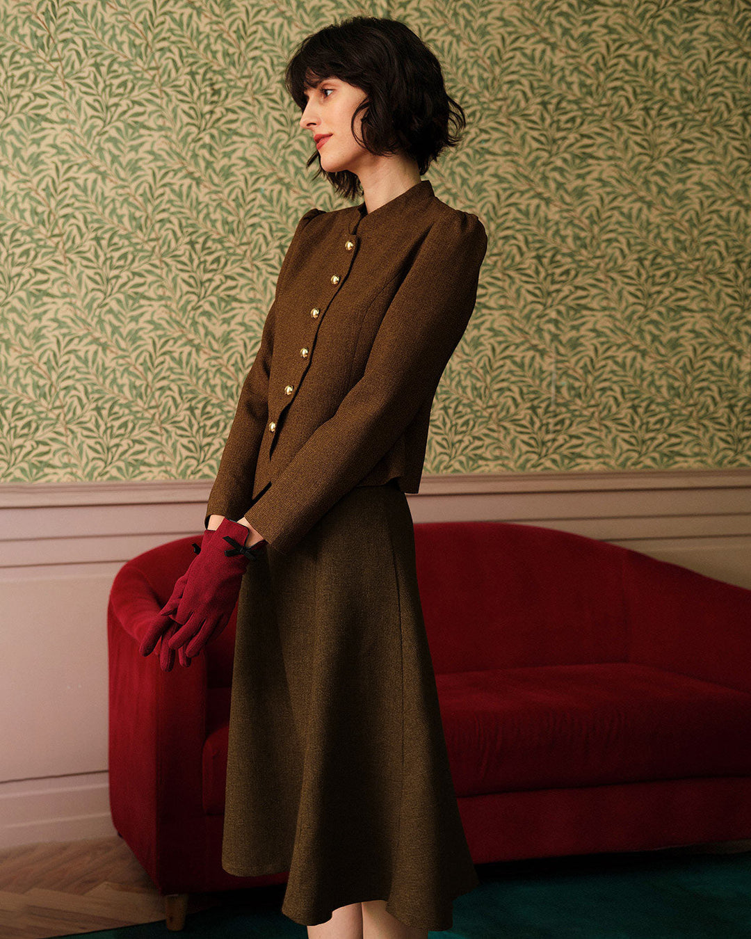 La Veste en Tweed Retro à Boutonnage Simple
