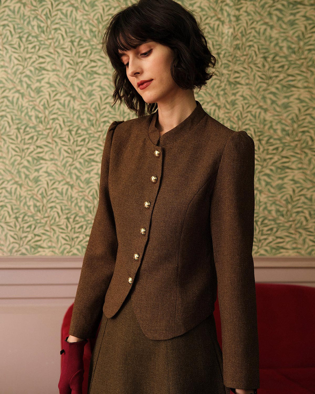 La Veste en Tweed Retro à Boutonnage Simple