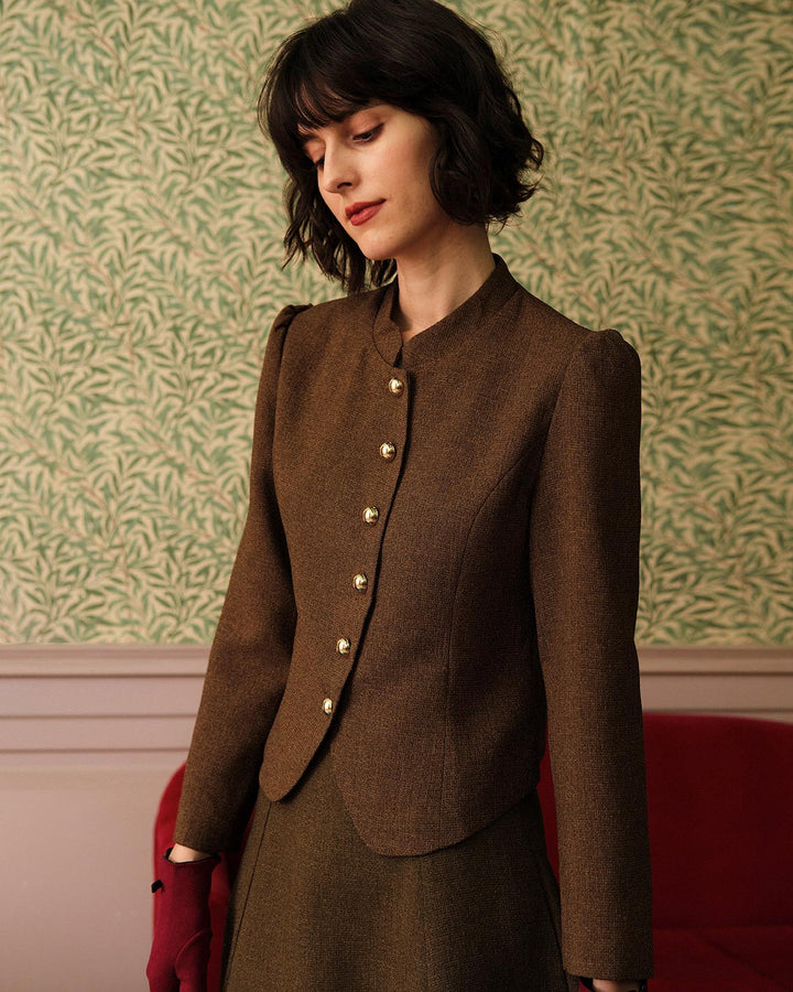 La Veste en Tweed Retro à Boutonnage Simple
