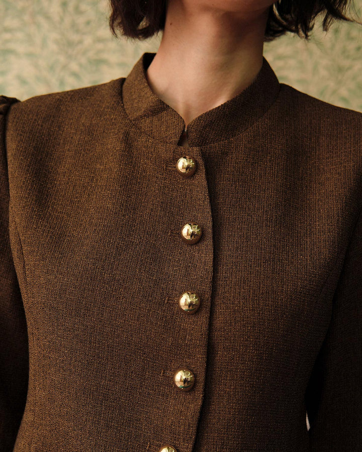 La Veste en Tweed Retro à Simple Boutonnage