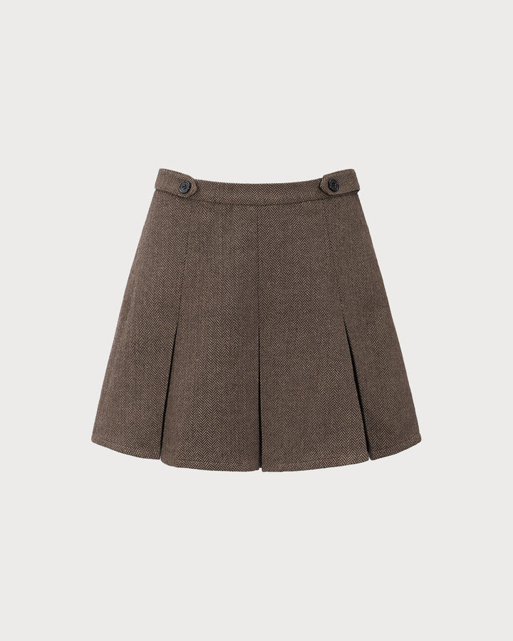 Jupe Mini Plissée Rayée Marron