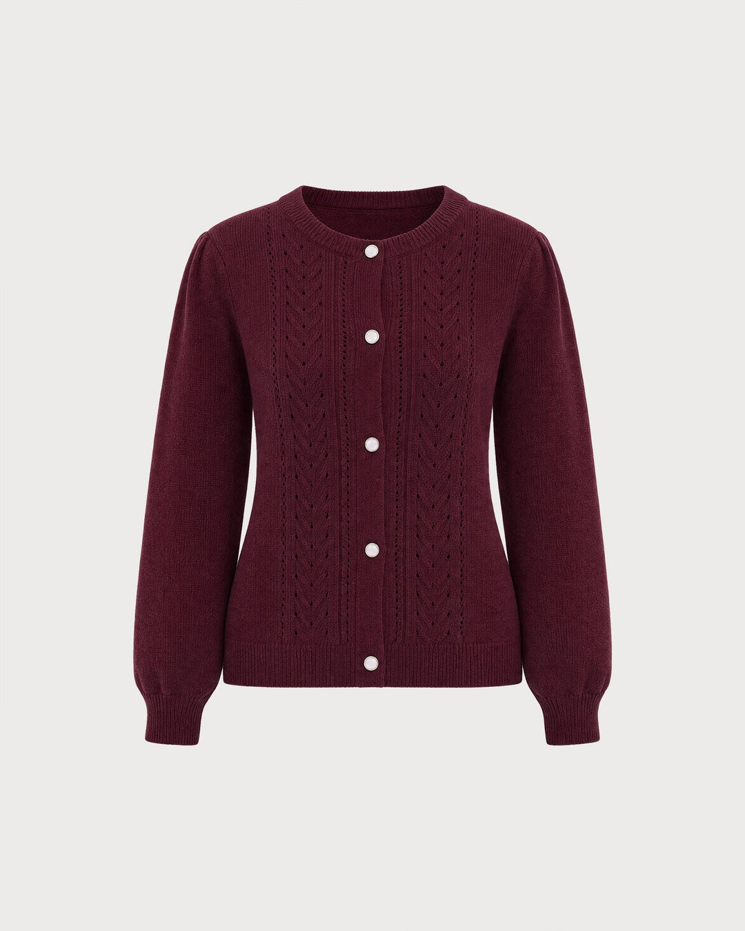 Cardigan Tricot Casual Col Rond Rouge Vin